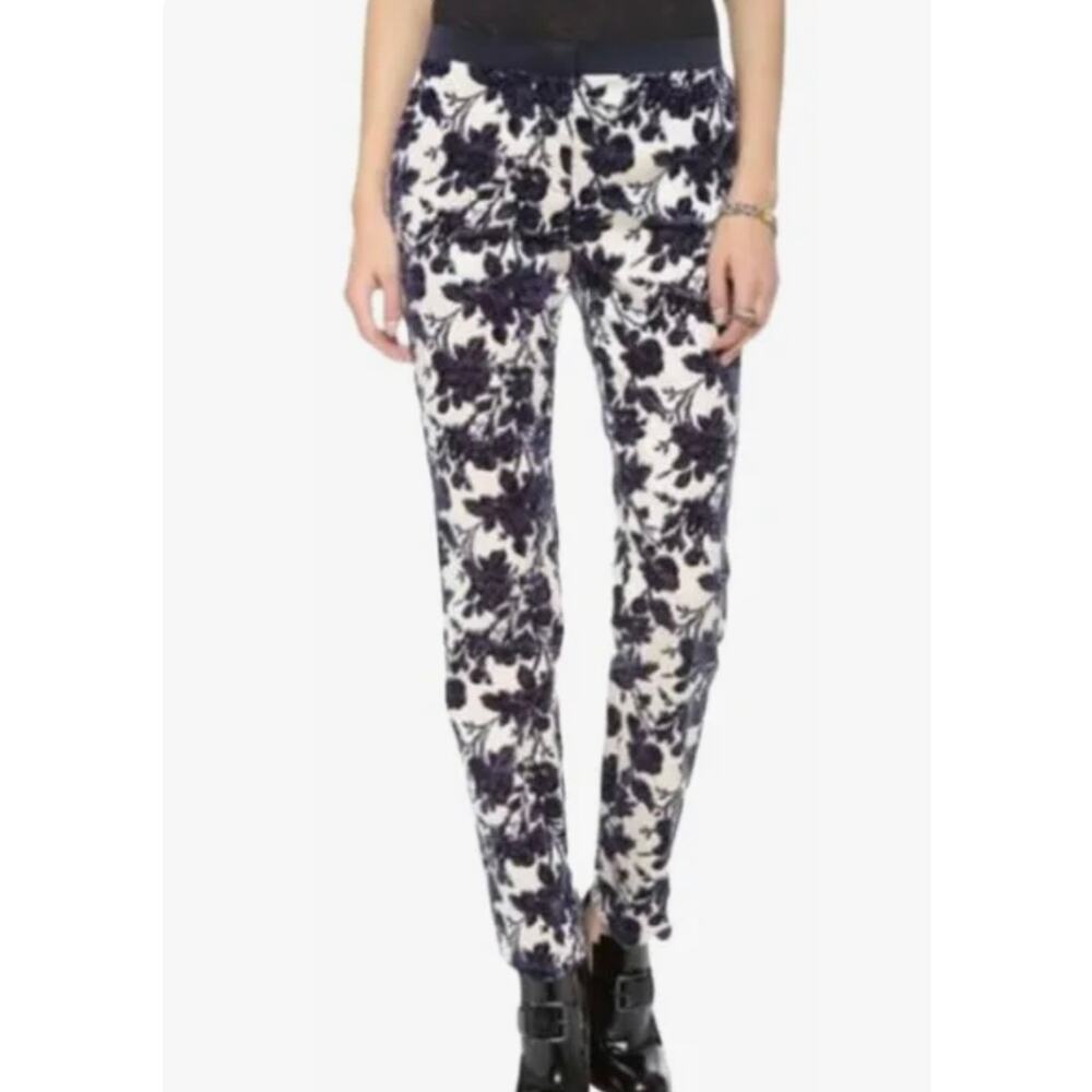Tory Burch Dayton Novelty Velvet Floral Purple Beige Pants Size 4 NWT $395 Value